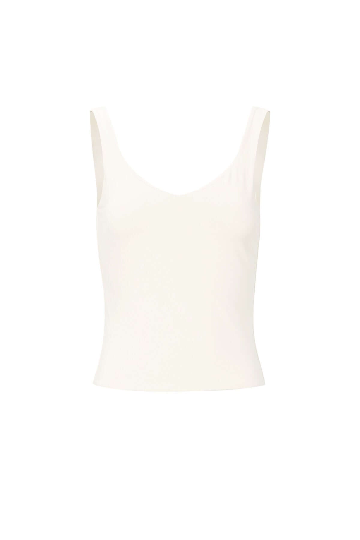 Top da donna con scollo a U, spalline larghe, colore bianco