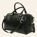 Bauletto Vetrina Fiorentina in pelle di vitello pieno fiore nera con tracolla regolabile e dettagli in metallo