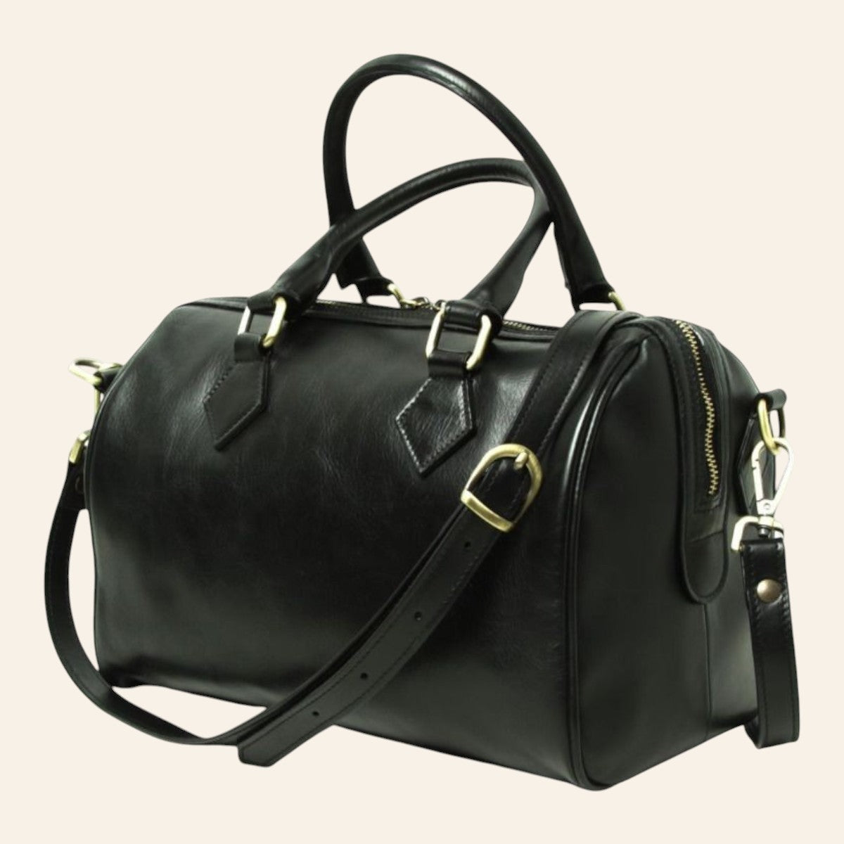Bauletto Vetrina Fiorentina in pelle di vitello pieno fiore nera con tracolla regolabile e dettagli in metallo