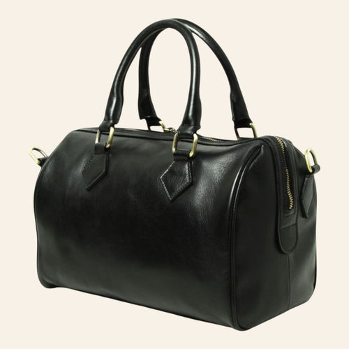 Bauletto Vetrina Fiorentina in pelle di vitello pieno fiore nero con doppi manici e finiture artigianali