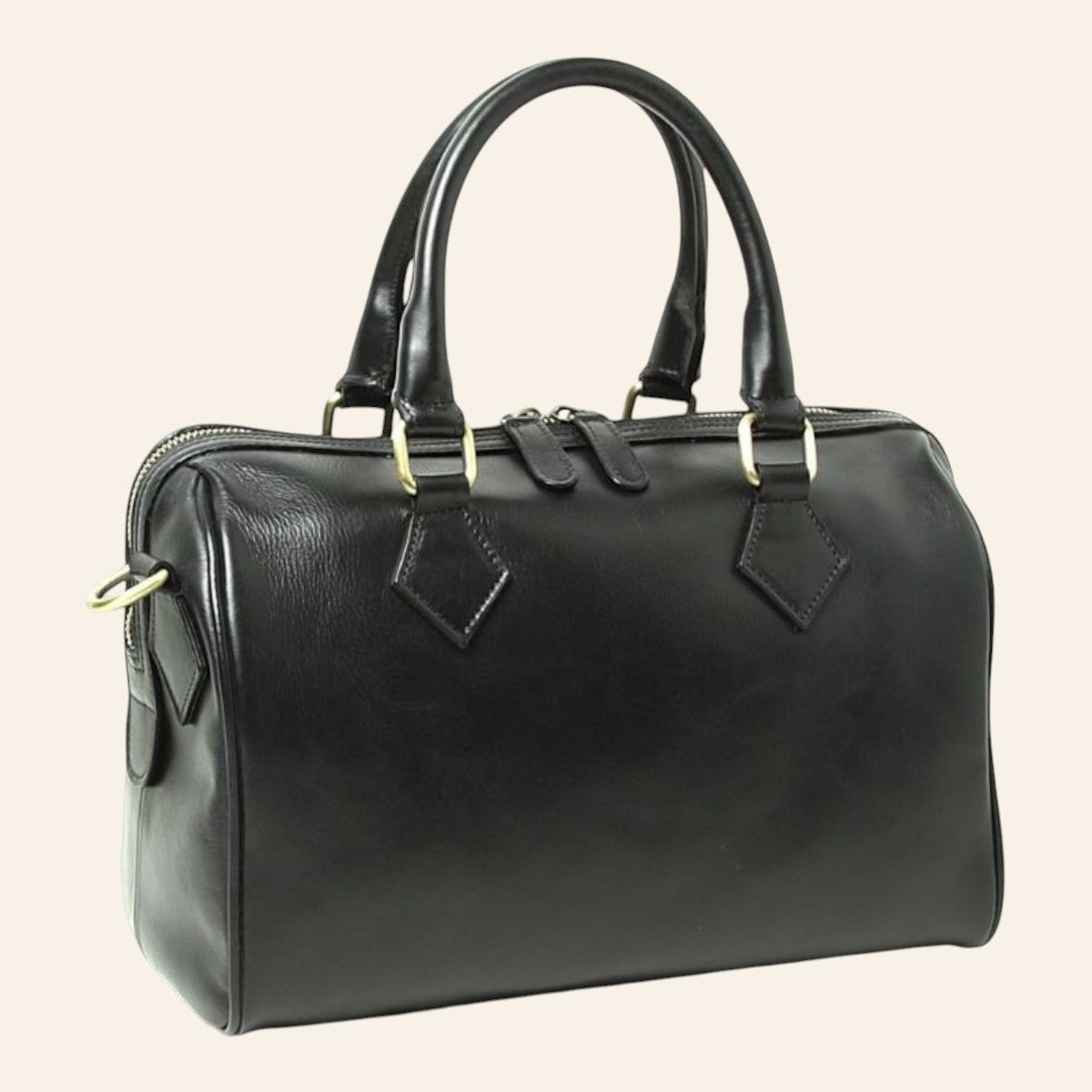 Bauletto Vetrina Fiorentina in pelle di vitello pieno fiore nero con due manici e tracolla removibile