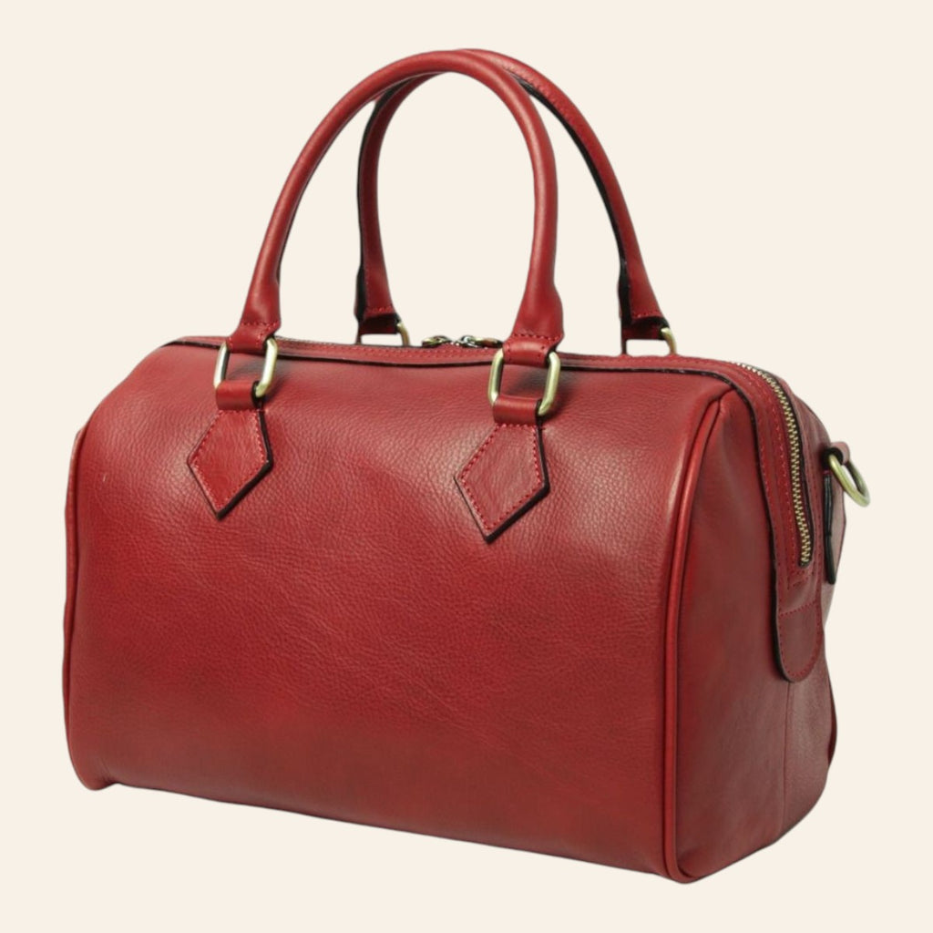 Bauletto Vetrina Fiorentina in pelle di vitello pieno fiore rossa con doppi manici e finiture artigianali