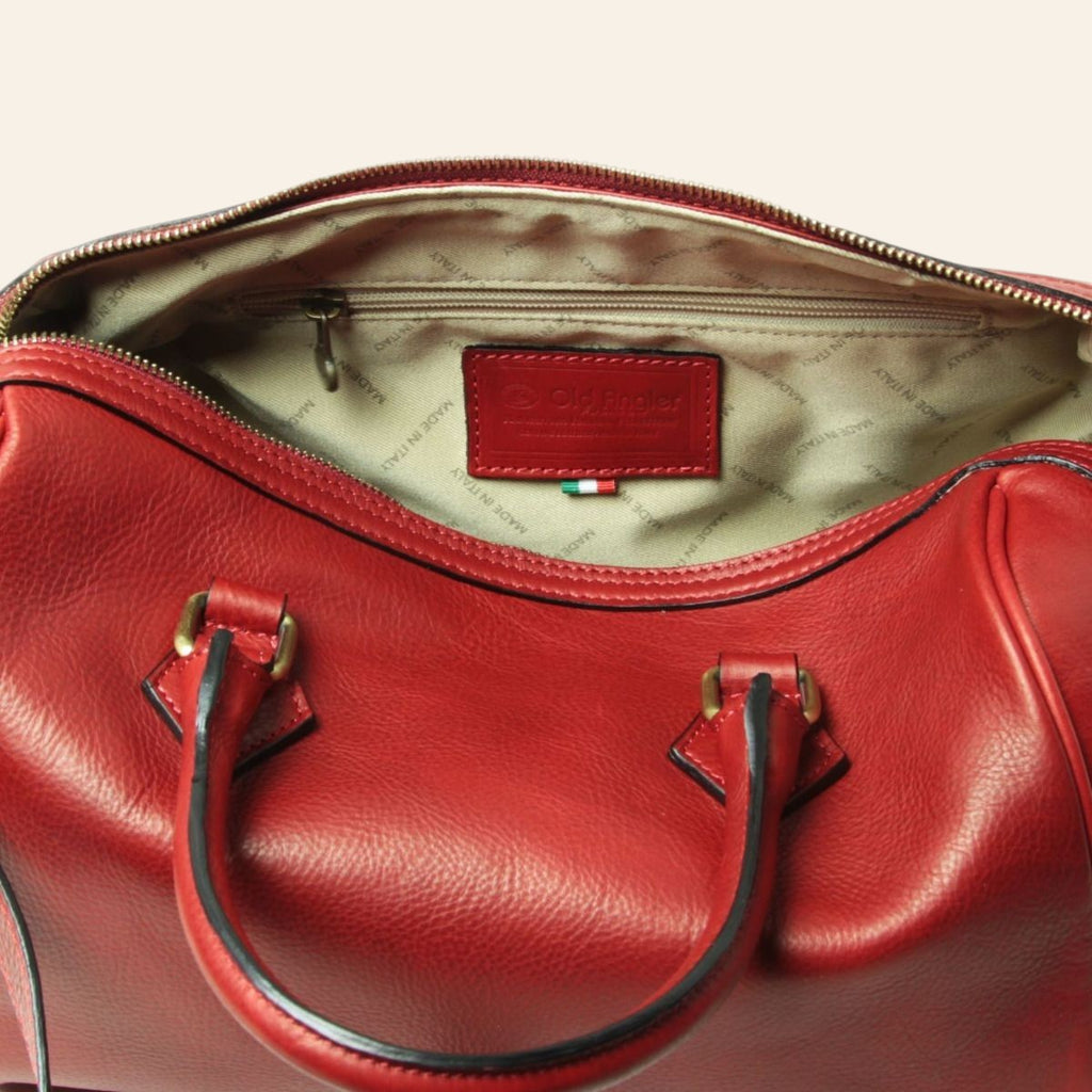 Bauletto Vetrina Fiorentina Old Angler in pelle di vitello pieno fiore rossa con interno foderato e tasche con zip