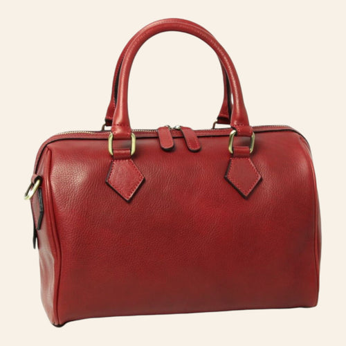 Bauletto Vetrina Fiorentina in pelle di vitello rosso pieno fiore con doppi manici e finiture artigianali eleganti