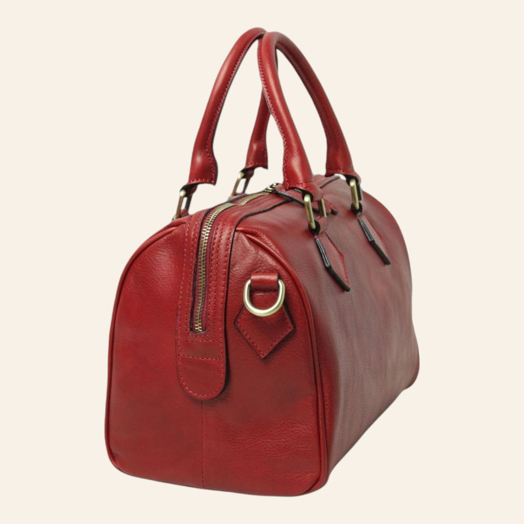 Bauletto Vetrina Fiorentina in pelle di vitello rosso con doppi manici e chiusura a zip, design artigianale italiano