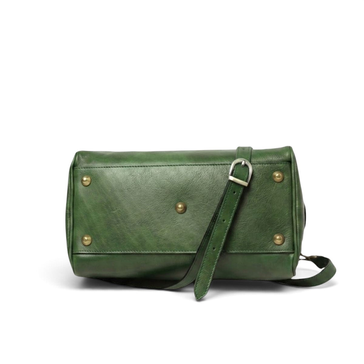 Fondo del bauletto Vetrina Fiorentina in pelle di vitello verde con piedini metallici e tracolla regolabile