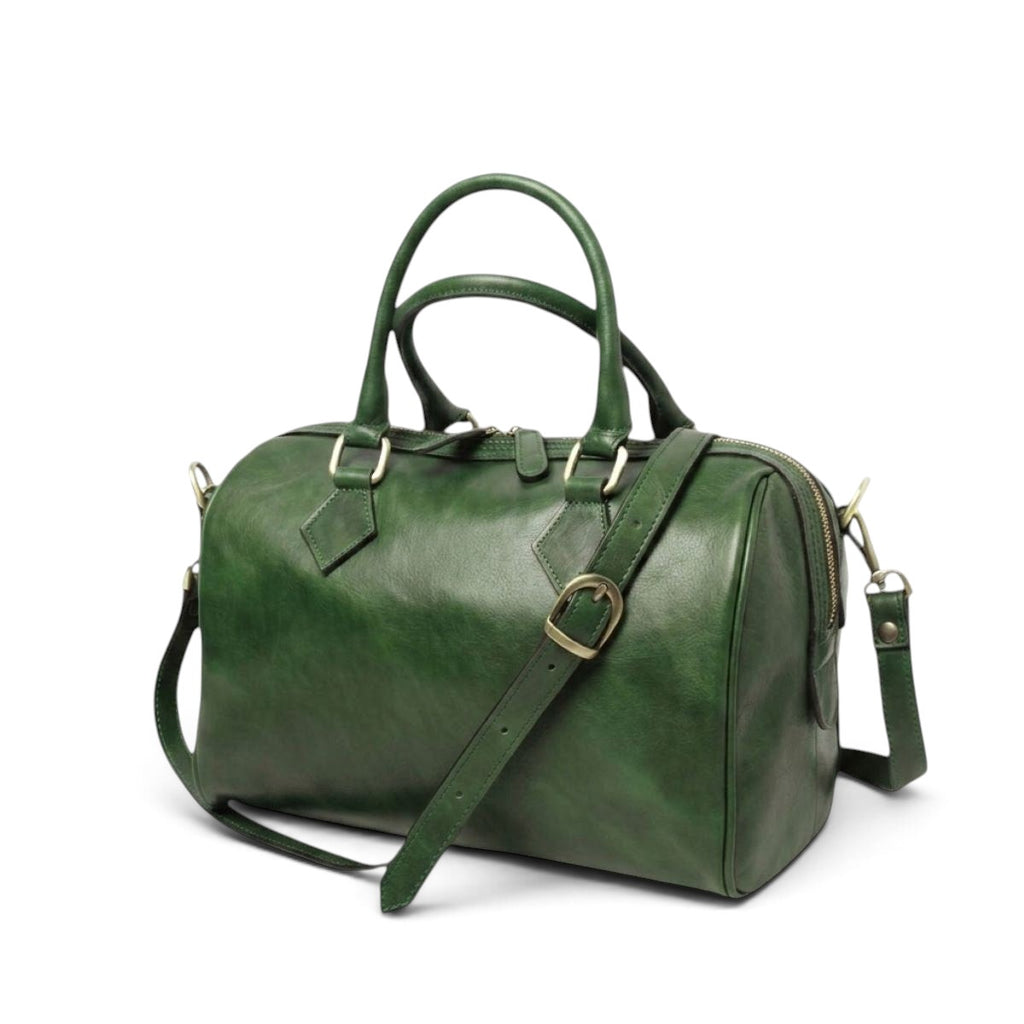 Bauletto Vetrina Fiorentina in pelle di vitello pieno fiore verde con due manici e tracolla regolabile rimovibile