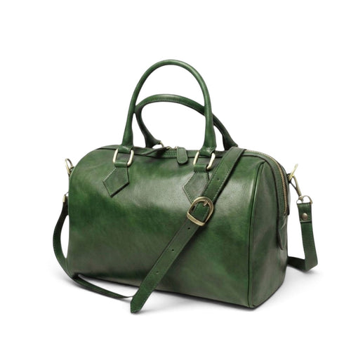 Bauletto Vetrina Fiorentina in pelle di vitello pieno fiore verde con due manici e tracolla regolabile rimovibile