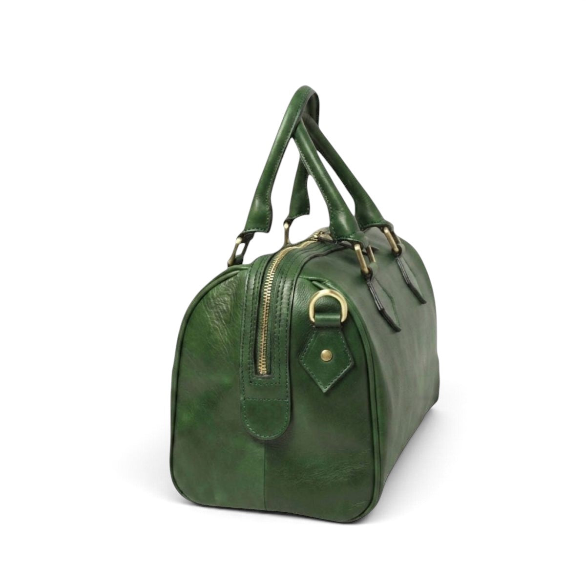 Bauletto Vetrina Fiorentina in pelle di vitello pieno fiore verde con manici e dettagli in metallo dorato