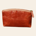 Beauty case Vetrina Fiorentina in vera pelle marrone pieno fiore con chiusura a cerniera, design artigianale italiano