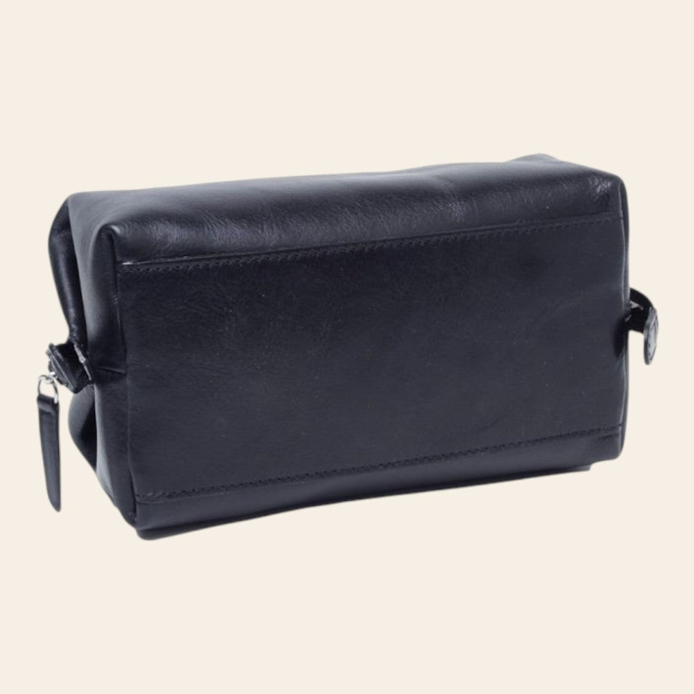 Beauty case Vetrina Fiorentina in pelle di vitello pieno fiore nera con chiusura a zip