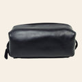 Beauty case Vetrina Fiorentina in pelle di vitello pieno fiore nera con chiusura a zip, design artigianale elegante.