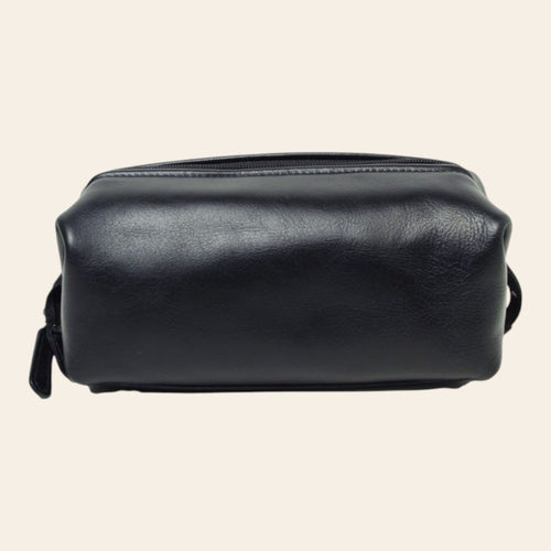 Elegante handgefertigte Vetrina-Fiorentina-Kulturtasche aus schwarzem vollnarbigem Kalbsleder mit Reißverschluss