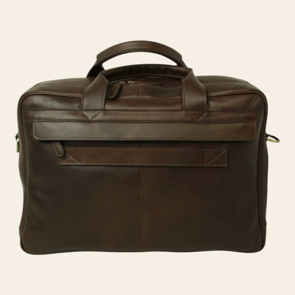 Borsa laptop Vetrina Fiorentina in pelle pieno fiore marrone scuro con scomparti e tracolla