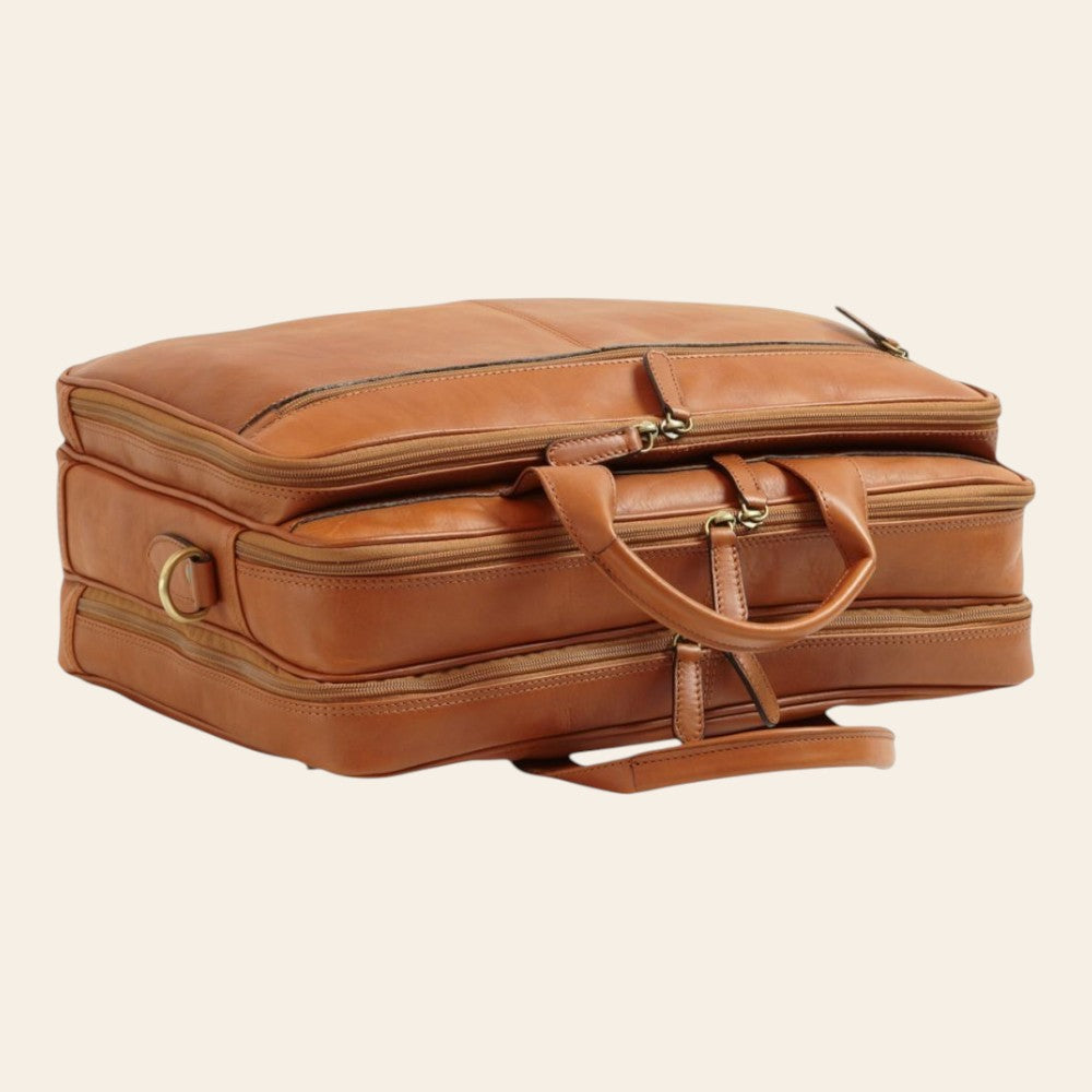 Borsa laptop Vetrina Fiorentina in pelle pieno fiore marrone coloniale con manici e scomparti multipli con zip