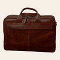 Borsa laptop Vetrina Fiorentina in pelle di vitello marrone pieno fiore con doppie cuciture e scomparti organizzati