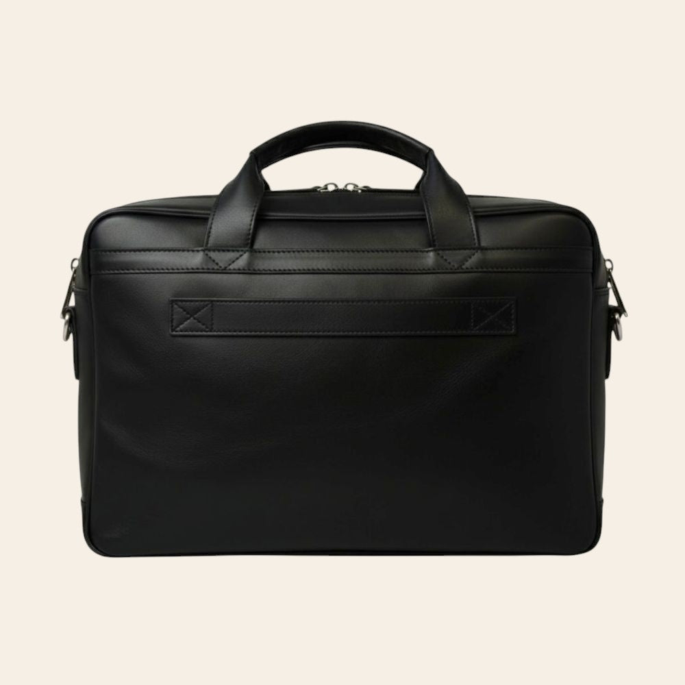 Borsa laptop Vetrina Fiorentina in pelle nera pieno fiore con fascia per trolley, vista posteriore