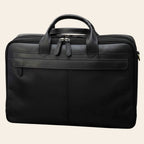 Borsa laptop Vetrina Fiorentina in pelle di vitello nera artigianale con doppie cerniere e manici robusti