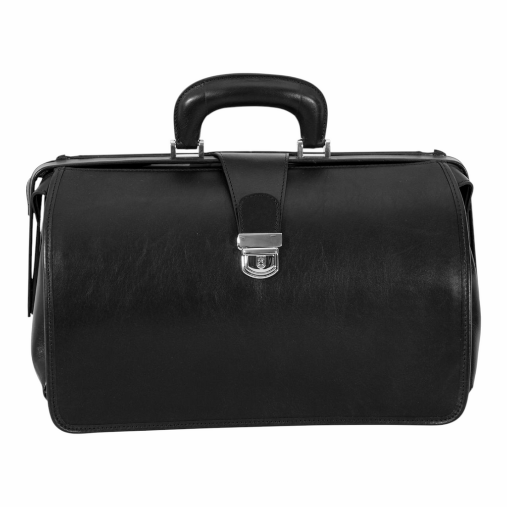 Borsa da medico Vetrina Fiorentina in pelle pieno fiore nera con chiusura a chiave e manico rigido, stile artigianale
