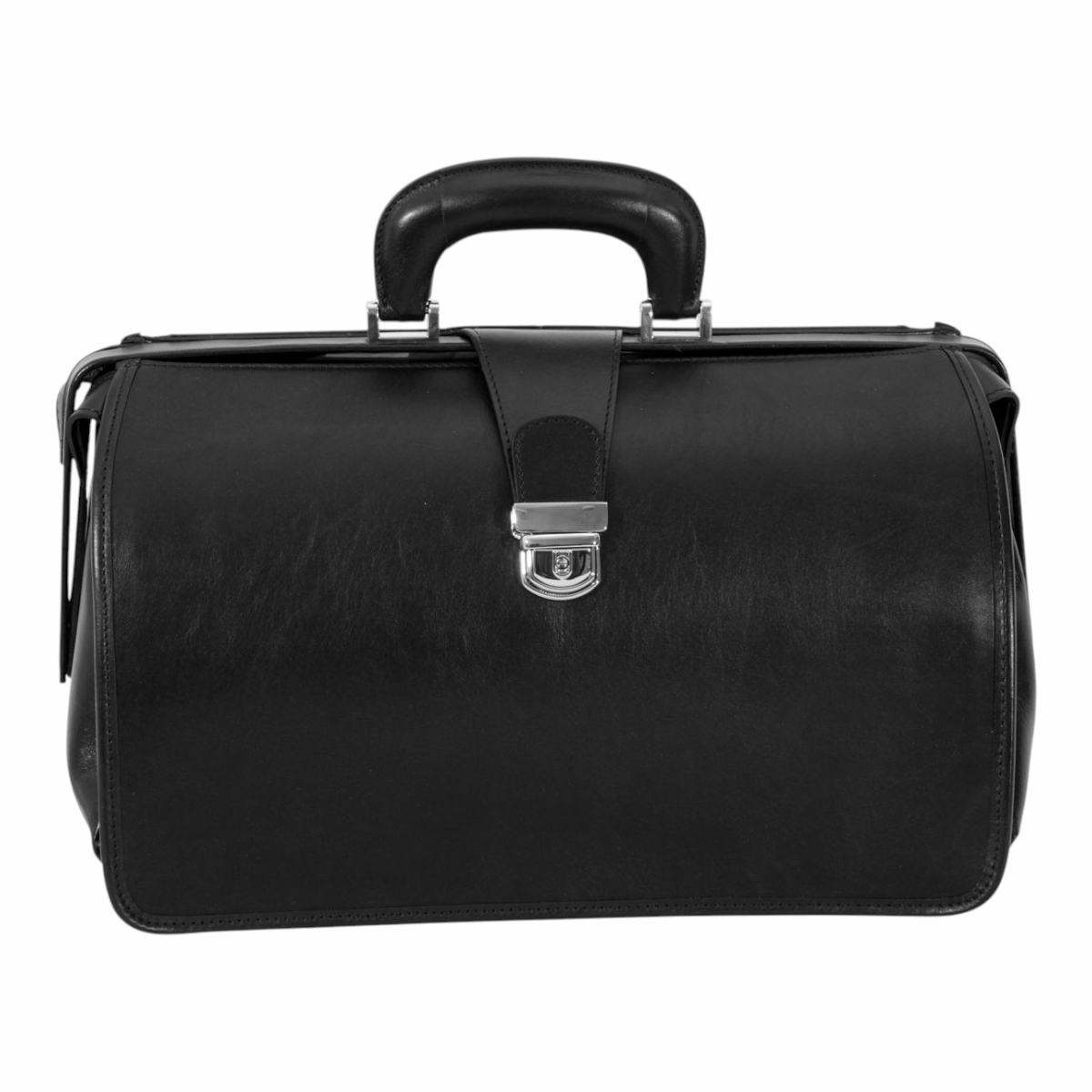 Borsa da medico Vetrina Fiorentina in pelle pieno fiore nera con chiusura a chiave e manico rigido, stile artigianale