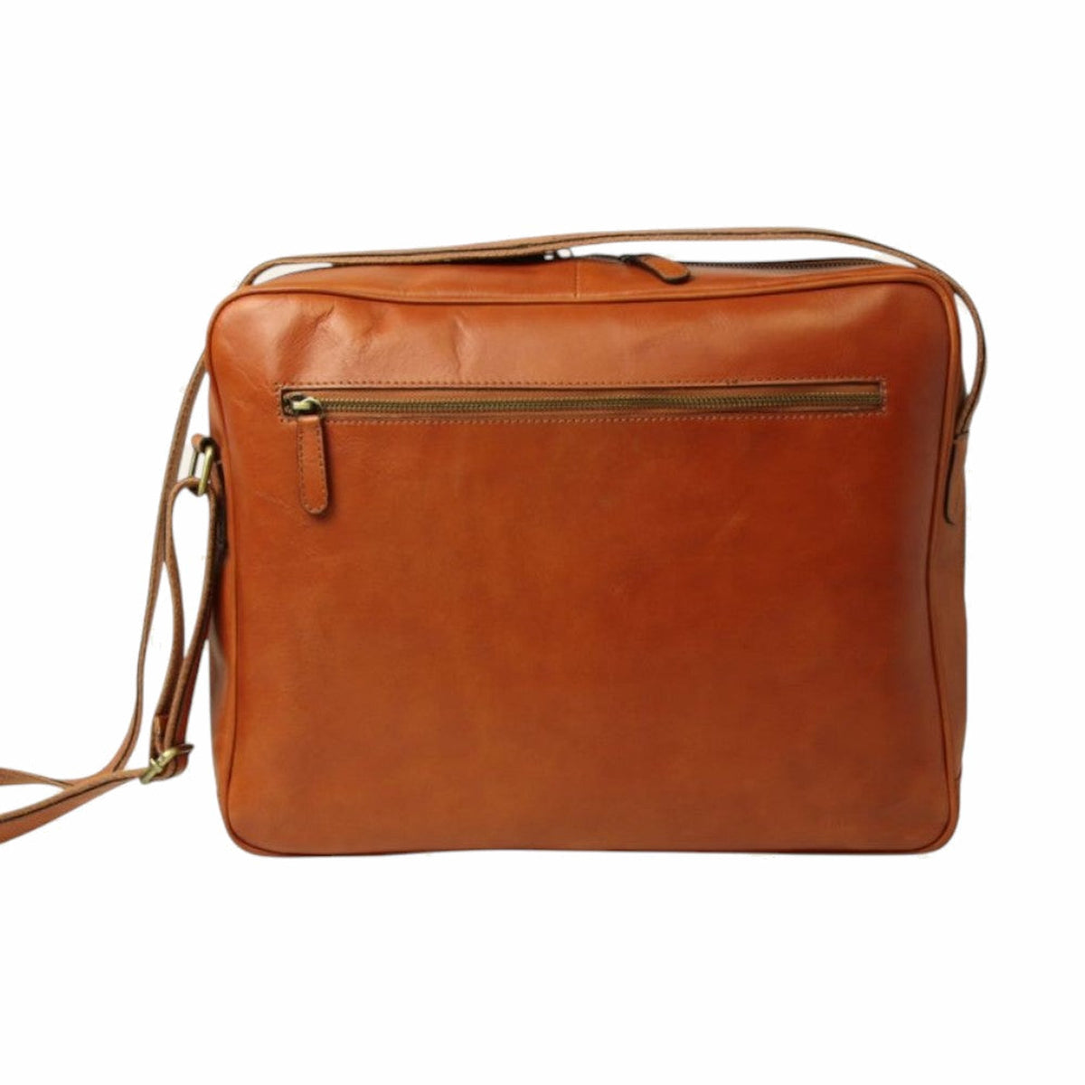 Borsa messenger in pelle di vitello pieno fiore coloniale con tracolla regolabile e tasca posteriore con zip