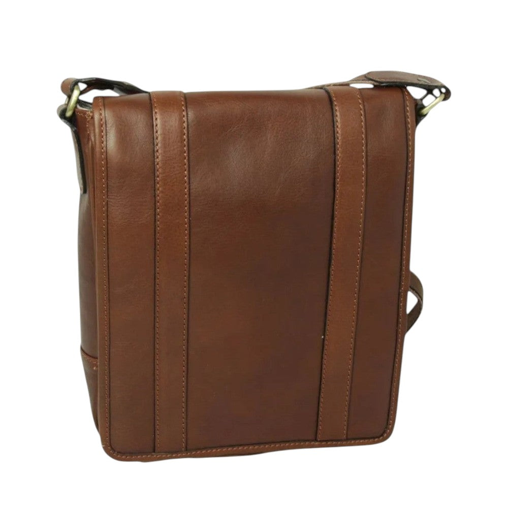 Borsa messenger Vetrina Fiorentina in pelle di vitello color castagna conciata al vegetale con tracolla regolabile