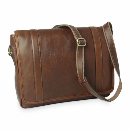 Borsa messenger Vetrina Fiorentina in vitello morbido color castagna con tracolla regolabile e chiusura a calamita