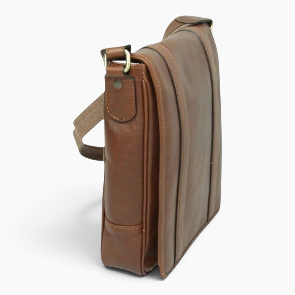 Borsa messenger Vetrina Fiorentina in pelle di vitello color castagna con tracolla regolabile e chiusura a calamita