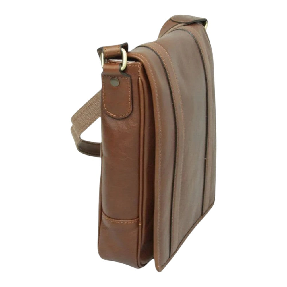 Borsa messenger Vetrina Fiorentina in pelle di vitello color castagna con tracolla regolabile e finiture in ottone