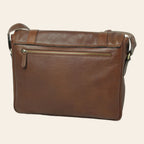 Borsa messenger Vetrina Fiorentina in vitello morbido color castagna con tasca posteriore con zip