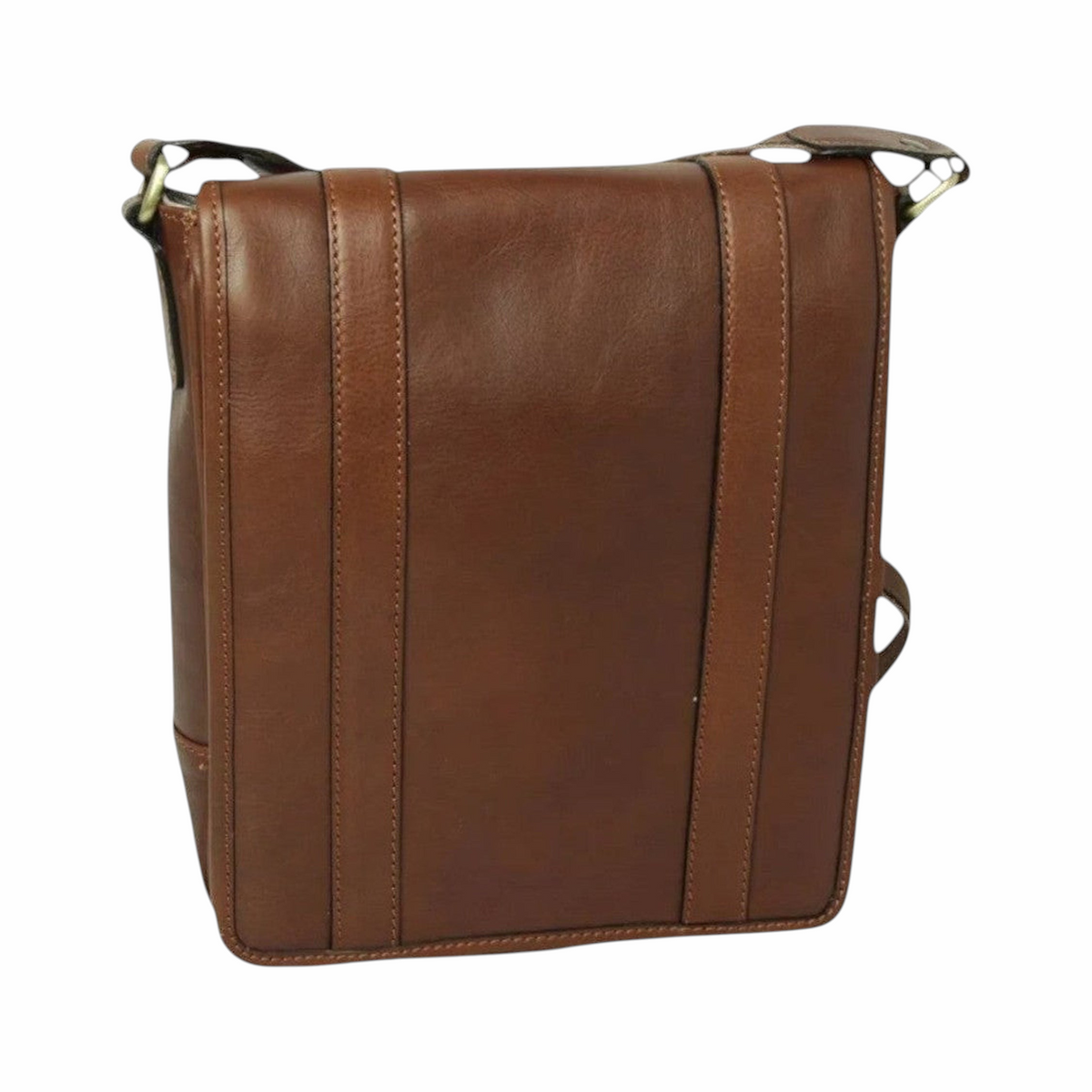Borsa messenger Vetrina Fiorentina in pelle di vitello color castagna con chiusura a calamita e tracolla regolabile