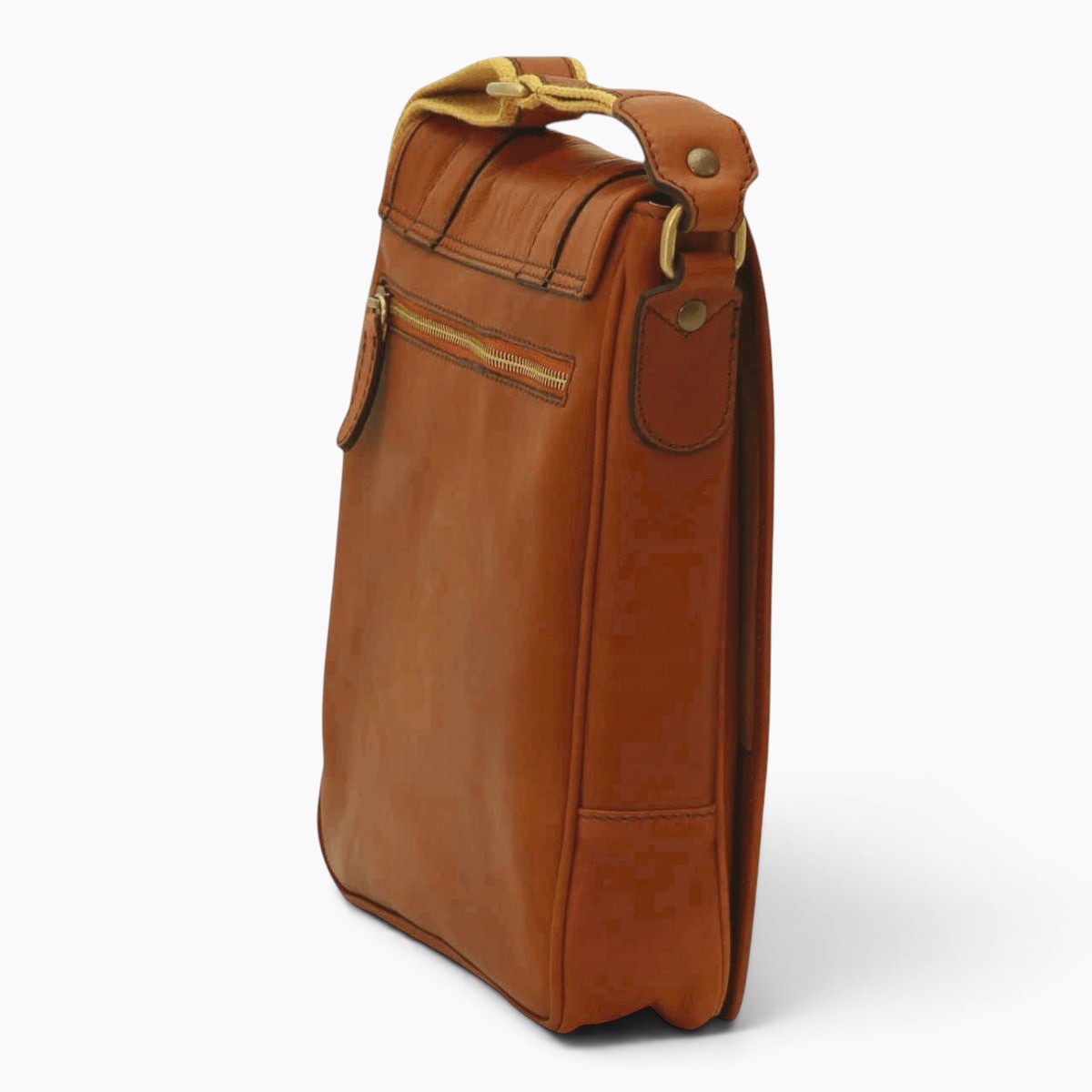Borsa messenger Vetrina Fiorentina in pelle di vitello color coloniale con tracolla regolabile e dettagli in ottone