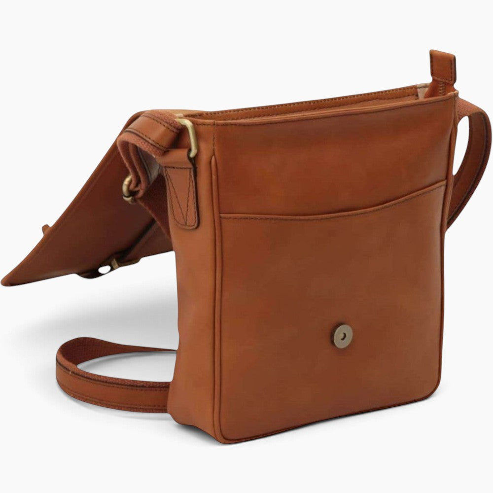 Borsa messenger Vetrina Fiorentina in pelle di vitello pieno fiore color coloniale con tracolla regolabile