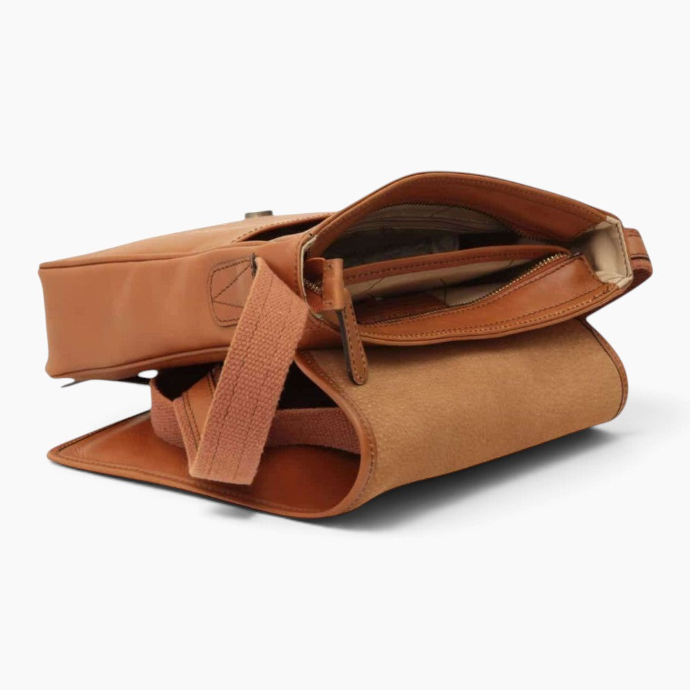 Borsa messenger Vetrina Fiorentina in pelle di vitello pieno fiore color coloniale con tracolla regolabile