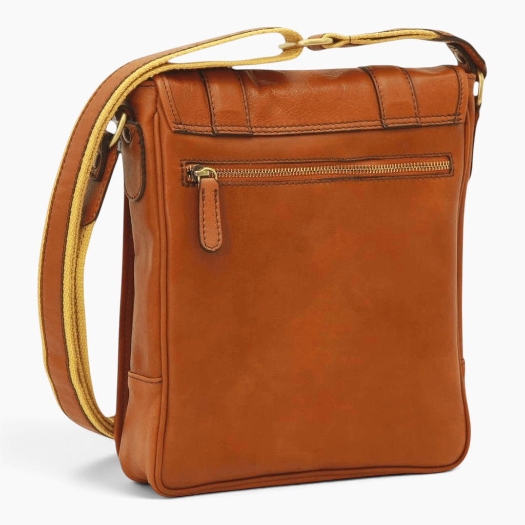 Borsa messenger Vetrina Fiorentina in pelle di vitello color coloniale con tracolla regolabile e tasca posteriore zip