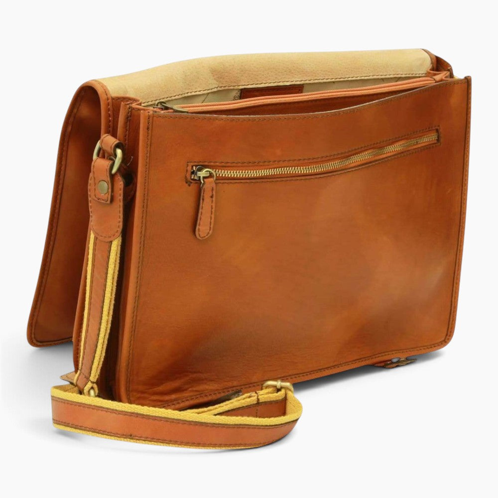Borsa messenger Vetrina Fiorentina in pelle di vitello color coloniale con tracolla regolabile e tasca posteriore