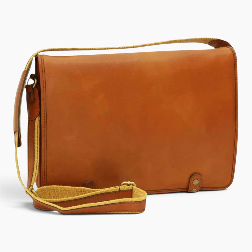 Borsa messenger Vetrina Fiorentina artigianale in pelle di vitello color coloniale con tracolla regolabile