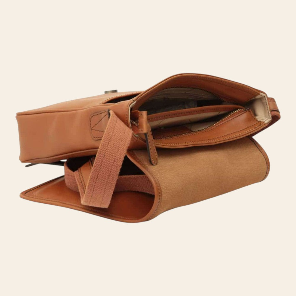 Borsa messenger Vetrina Fiorentina in pelle di vitello pieno fiore color coloniale con interno foderato e zip