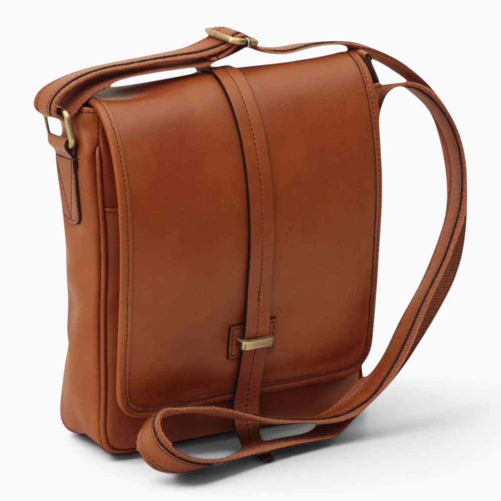 Borsa messenger Vetrina Fiorentina in pelle di vitello pieno fiore color coloniale con tracolla regolabile
