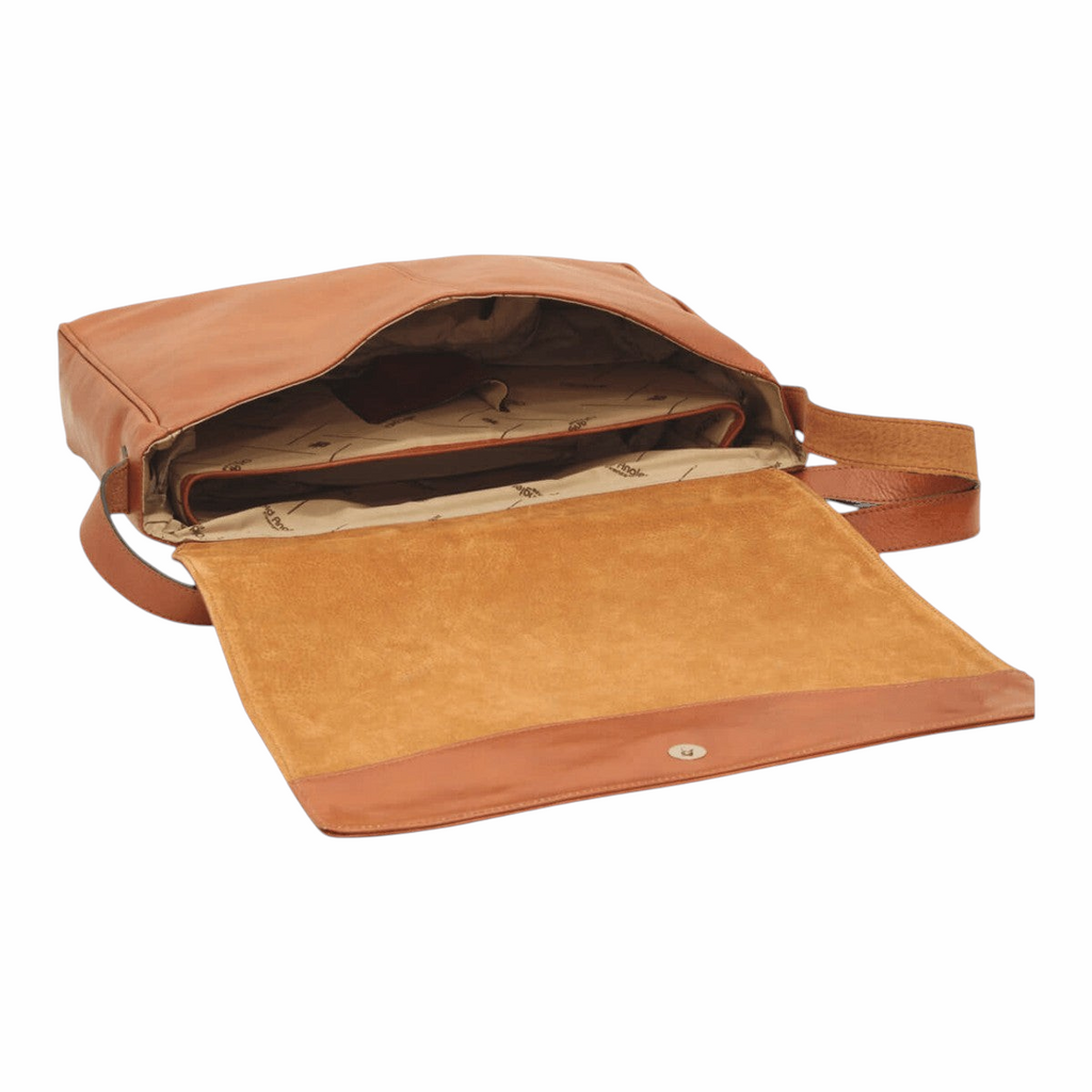 Borsa messenger Vetrina Fiorentina in pelle di vitello pieno fiore color cuoio con interno foderato e tracolla