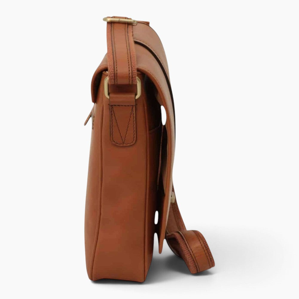 Borsa messenger Vetrina Fiorentina in pelle di vitello pieno fiore color coloniale, vista laterale