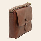 Borsa messenger Vetrina Fiorentina in pelle di vitello marrone con tracolla regolabile e chiusura a fibbia