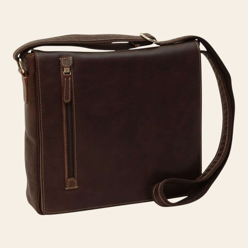 Borsa messenger Vetrina Fiorentina in pelle di bufalo marrone scuro con tracolla regolabile e tasca esterna con zip