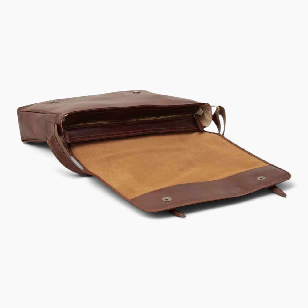 Borsa messenger Vetrina Fiorentina in pelle di vitello marrone con interno a vista e chiusura a calamita
