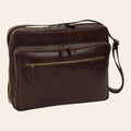 Borsa messenger Vetrina Fiorentina grande in pelle di vitello marrone scuro con chiusure a zip e tracolla regolabile