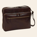 Borsa messenger Vetrina Fiorentina grande in pelle di vitello marrone scuro con chiusure a zip e tracolla regolabile