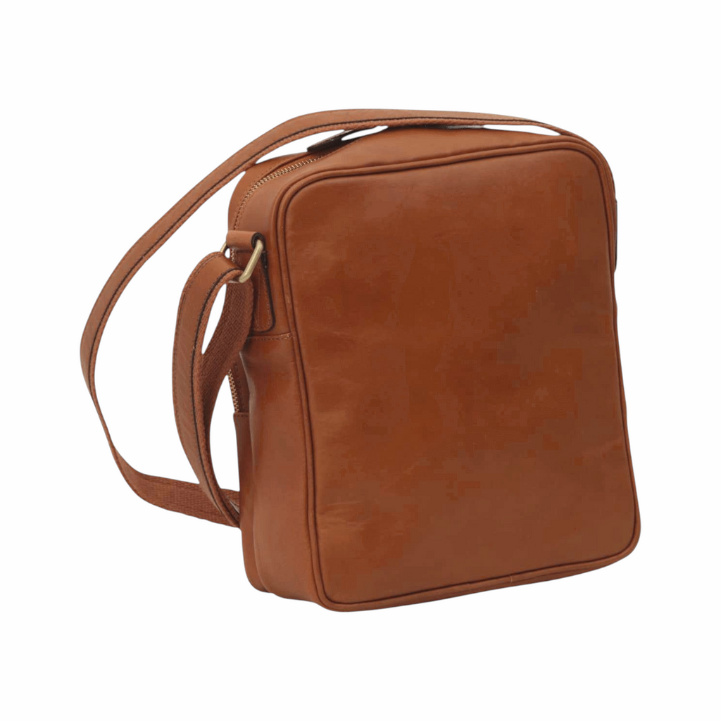 Borsa messenger Vetrina Fiorentina piccola in pelle di vitello marrone coloniale con tracolla regolabile e zip