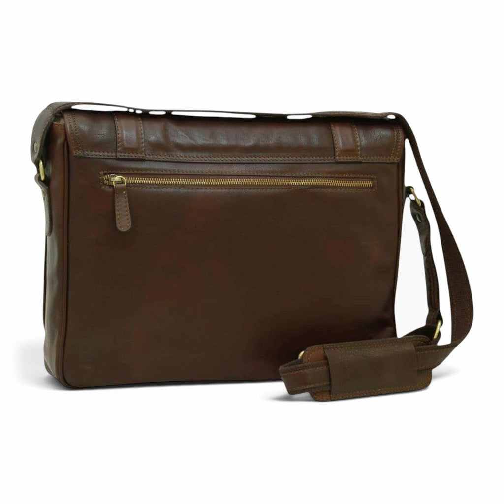Borsa messenger Vetrina Fiorentina in vitello morbido conciato al vegetale color testa di moro con tasca posteriore