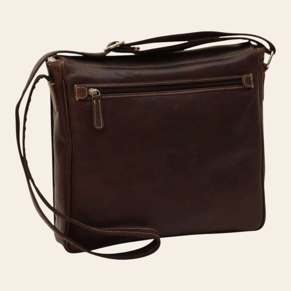 Borsa messenger Vetrina Fiorentina in pelle di bufalo marrone scuro con tracolla regolabile e tasca esterna con zip