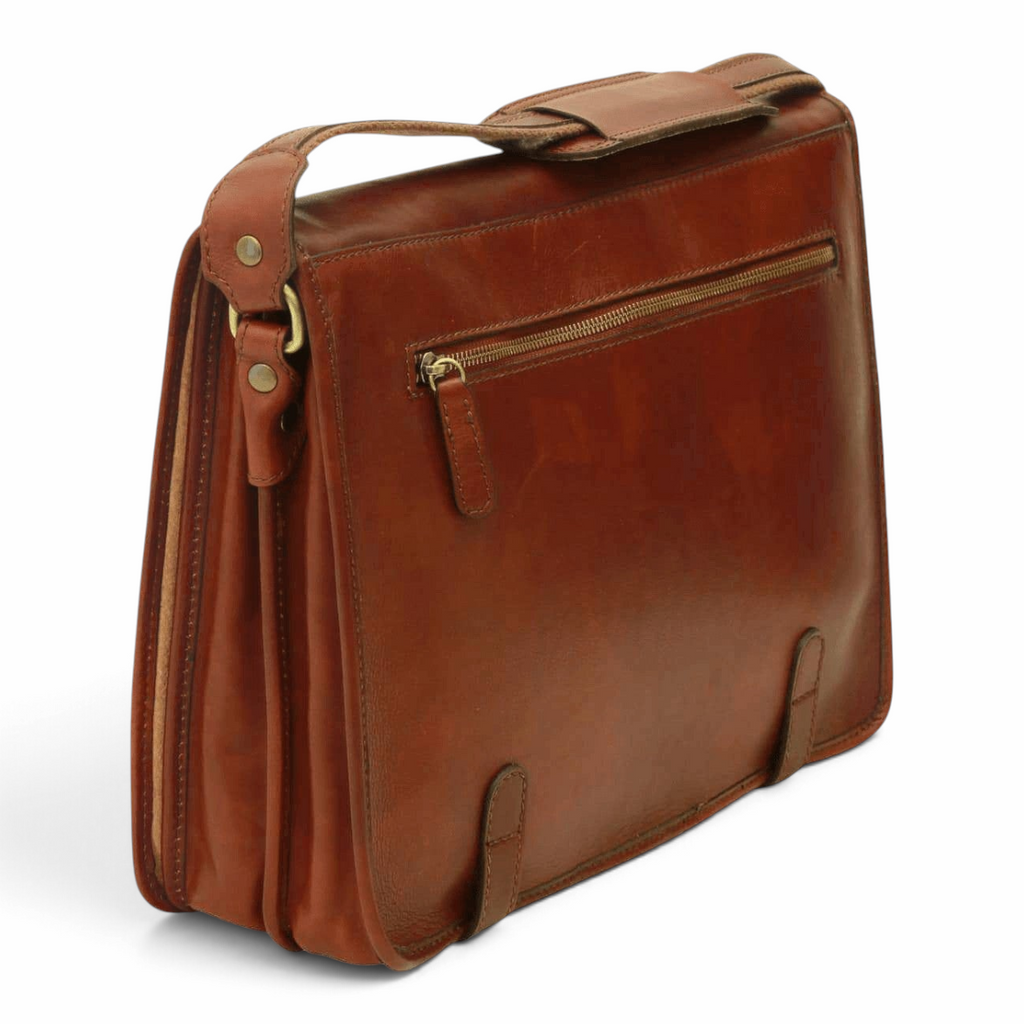 Borsa messenger Vetrina Fiorentina in vitello nappato marrone con tracolla regolabile e tasca esterna con zip